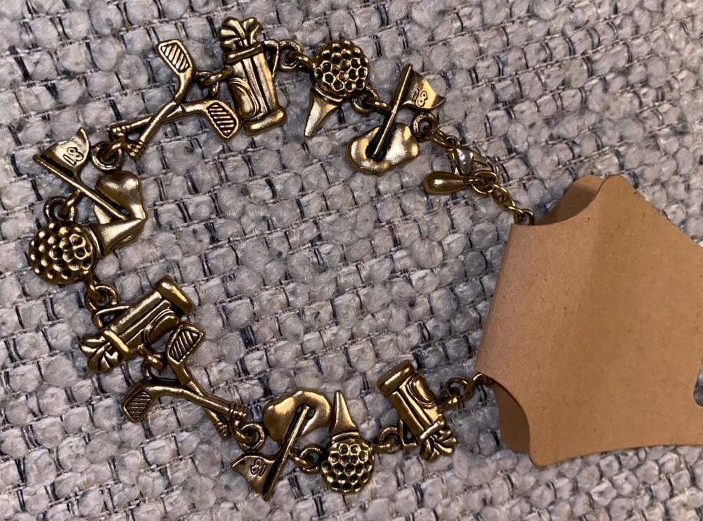 Vintage Gold Tone Golf Theme Charm Bracelet